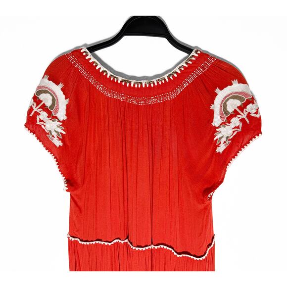 Free People Women's Ticket Paradise Boho Maxi Dress Gauzy Embroidered Tiered XS - Picture 7 of 11